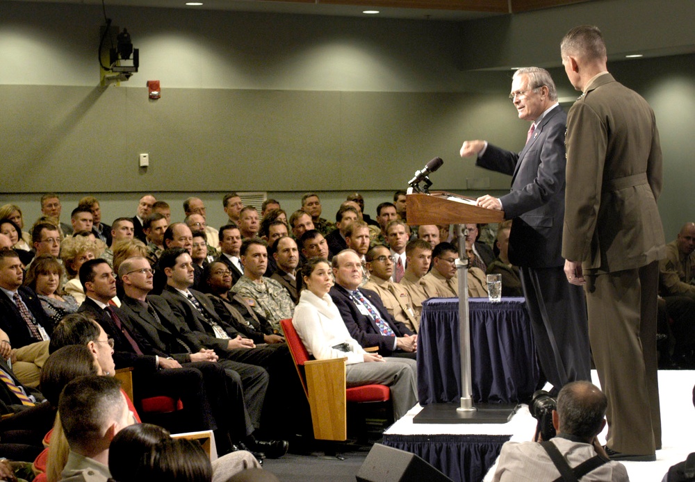 Rumsfeld and Pace Field Questions at Pentagon Town Hall Before Transition