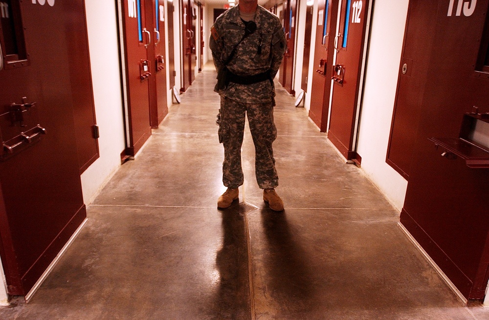 Soldier Stands Guard at Guantanamo Bay Detention Center