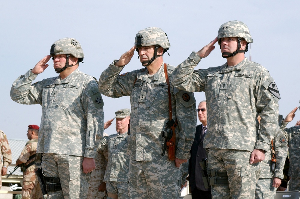 Army Generals Salute American Flag at Transfer of Authority Ceremony in Iraq