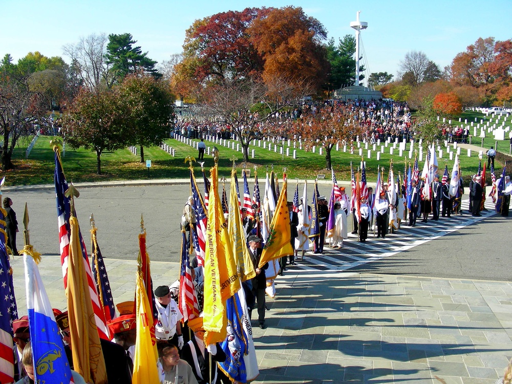 Color Guards March at Arlington National Cemetery for Veterans Day