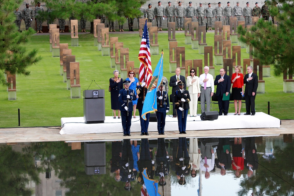 Oklahoma National Guard Color Guard Presents Colors During National Anthem