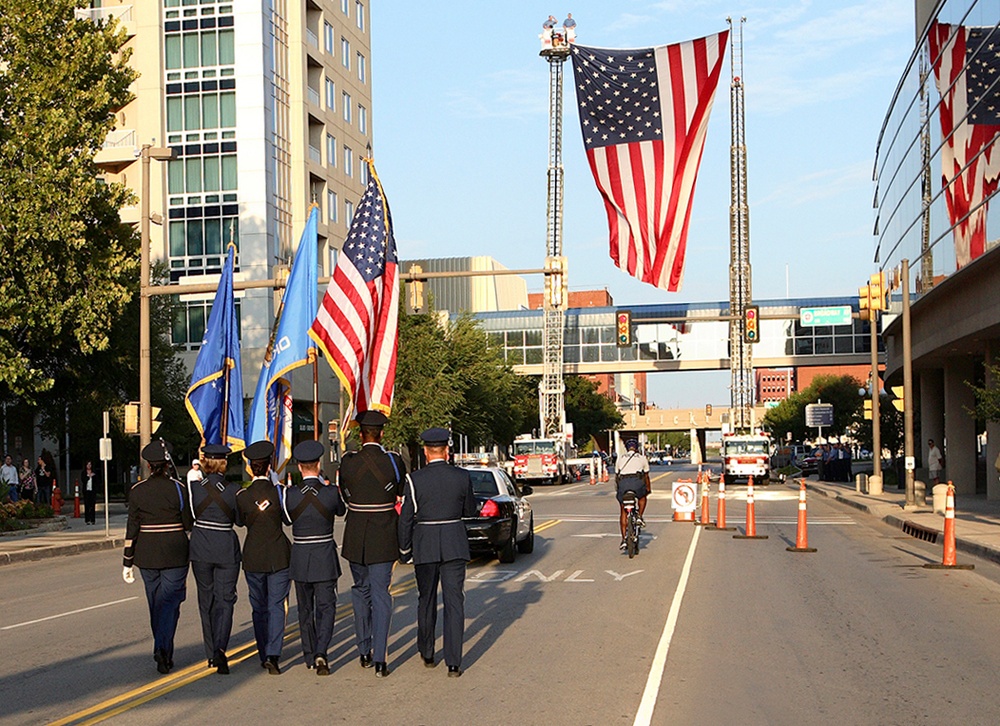 Oklahoma National Guard Leads Freedom Walk Under Massive American Flag