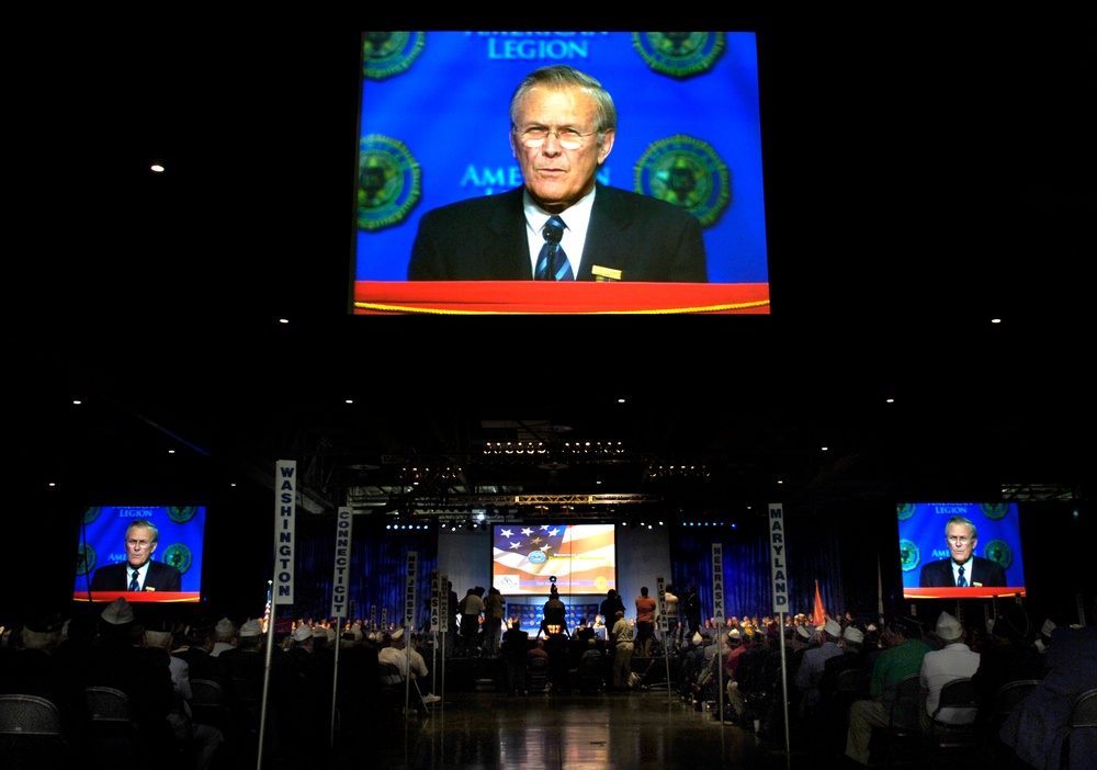 Rumsfeld Praises Veterans for Defending Military's Reputation at American Legion Convention