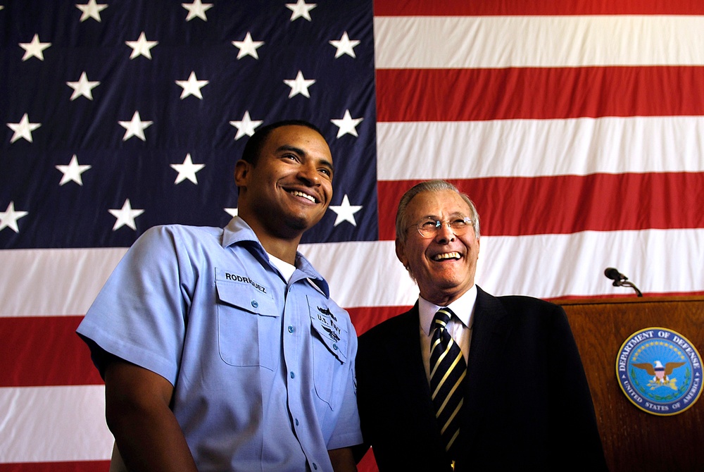 Rumsfeld Connects with Troops at Nevada Air Station