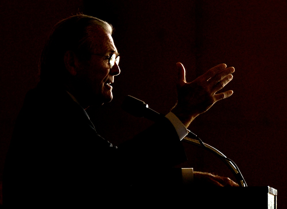 Rumsfeld Addresses Crowd at Naval Air Station Fallon