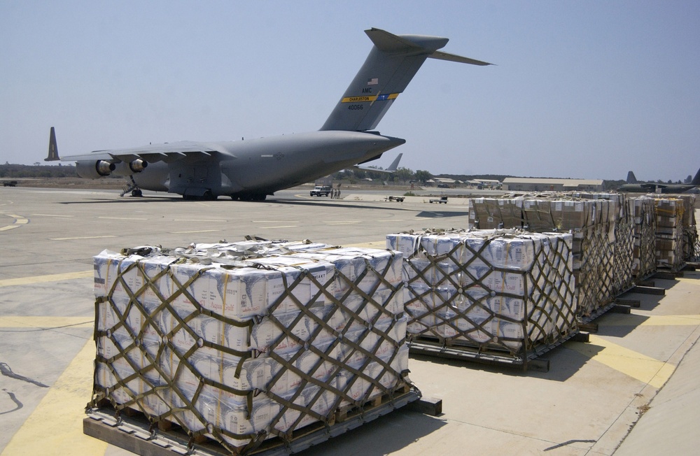 C-17 Globemaster III Delivers Humanitarian Aid to Cyprus During Lebanon Evacuation