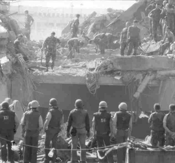 Aftermath of Deadly Beirut Barracks Bombing