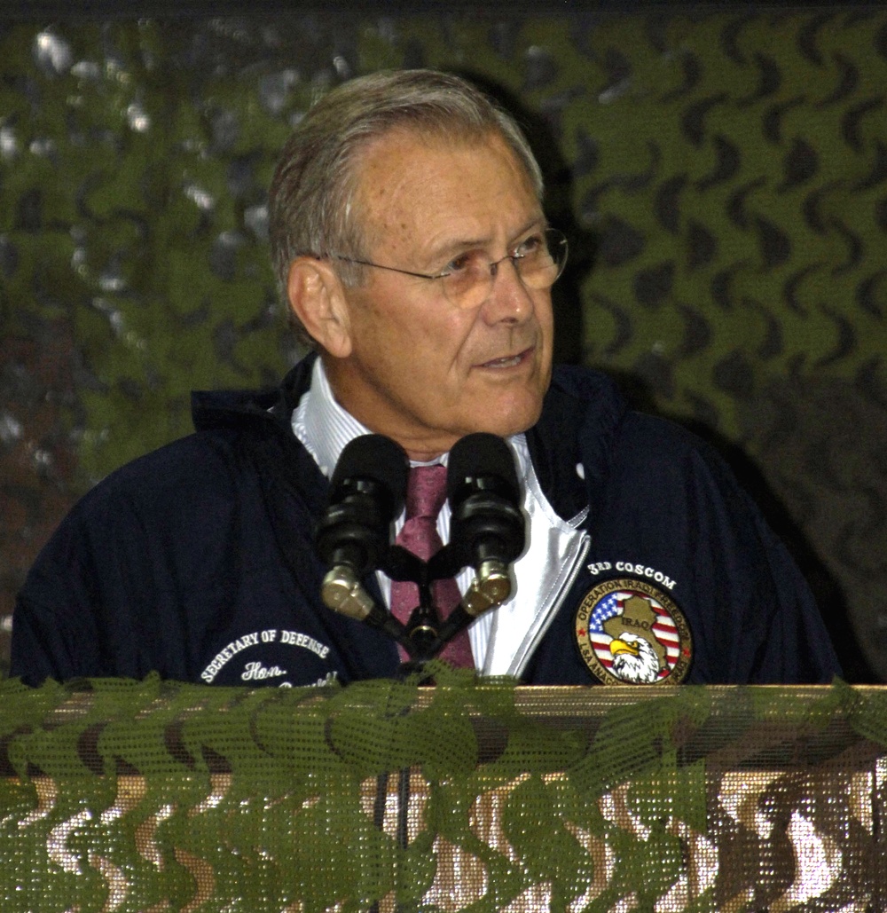 Rumsfeld Visits Troops at Camp Anaconda in Iraq