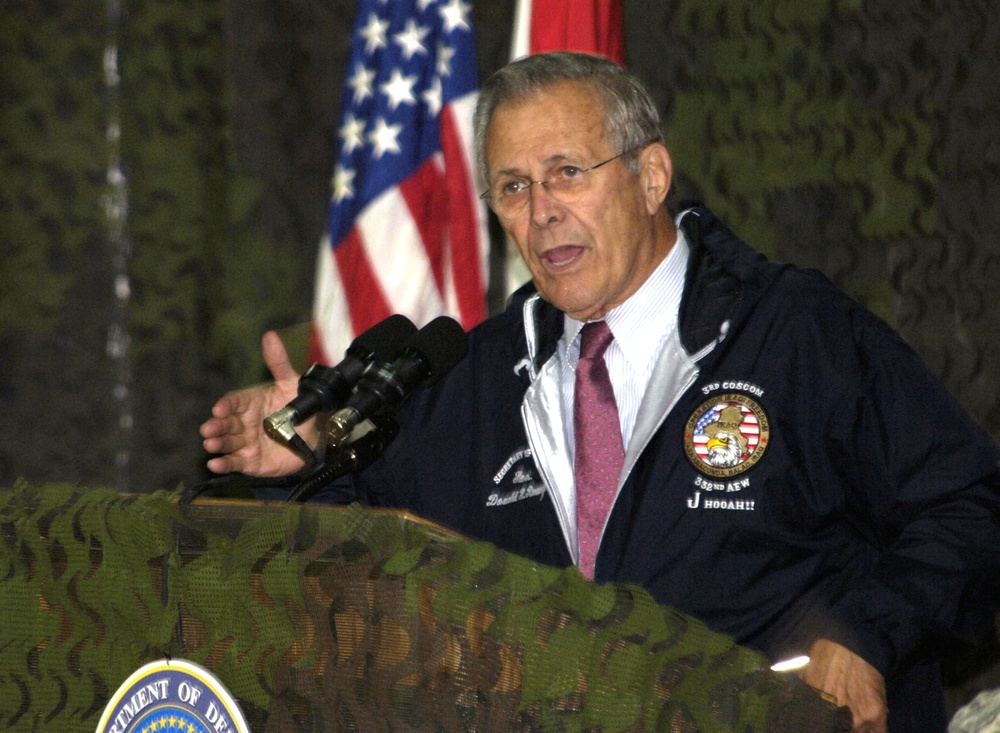 Rumsfeld Visits Troops at Camp Anaconda in Iraq