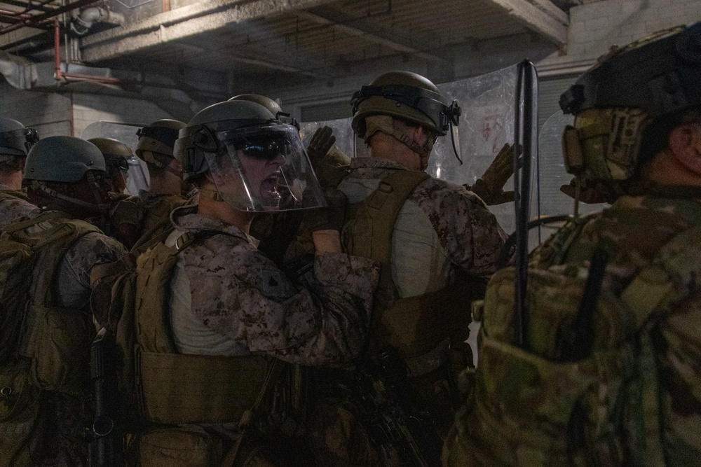 U.S. Marines, U.S. Army National Guard, HSI personnel rehearse non-lethal tactics