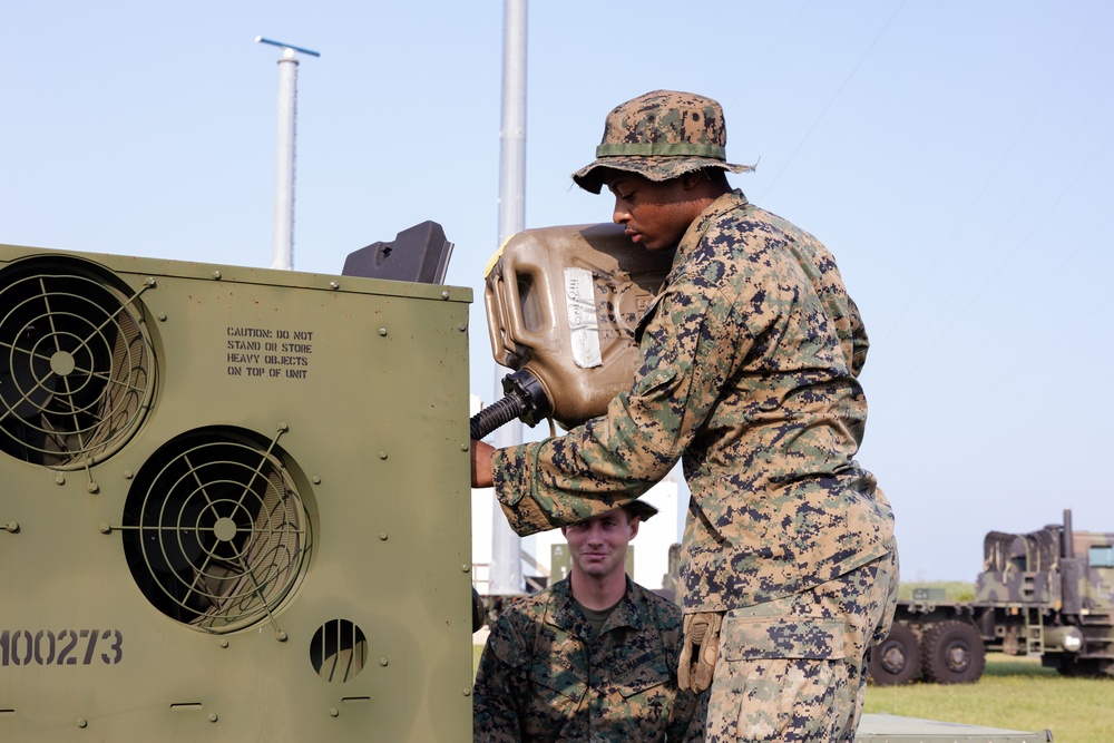 U.S. Marines with MWSS-273 set up expeditionary air conditioning during Atlantic Alliance 2025