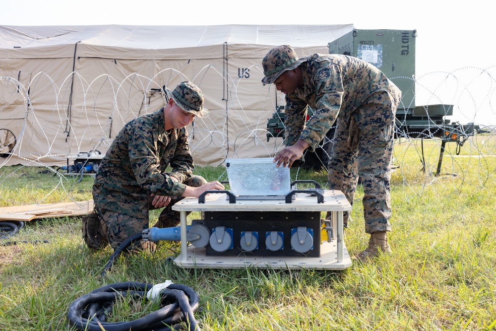U.S. Marines with MWSS-273 set up expeditionary air conditioning during Atlantic Alliance 2025