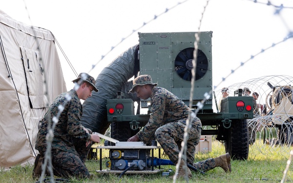U.S. Marines with MWSS-273 set up expeditionary air conditioning during Atlantic Alliance 2025