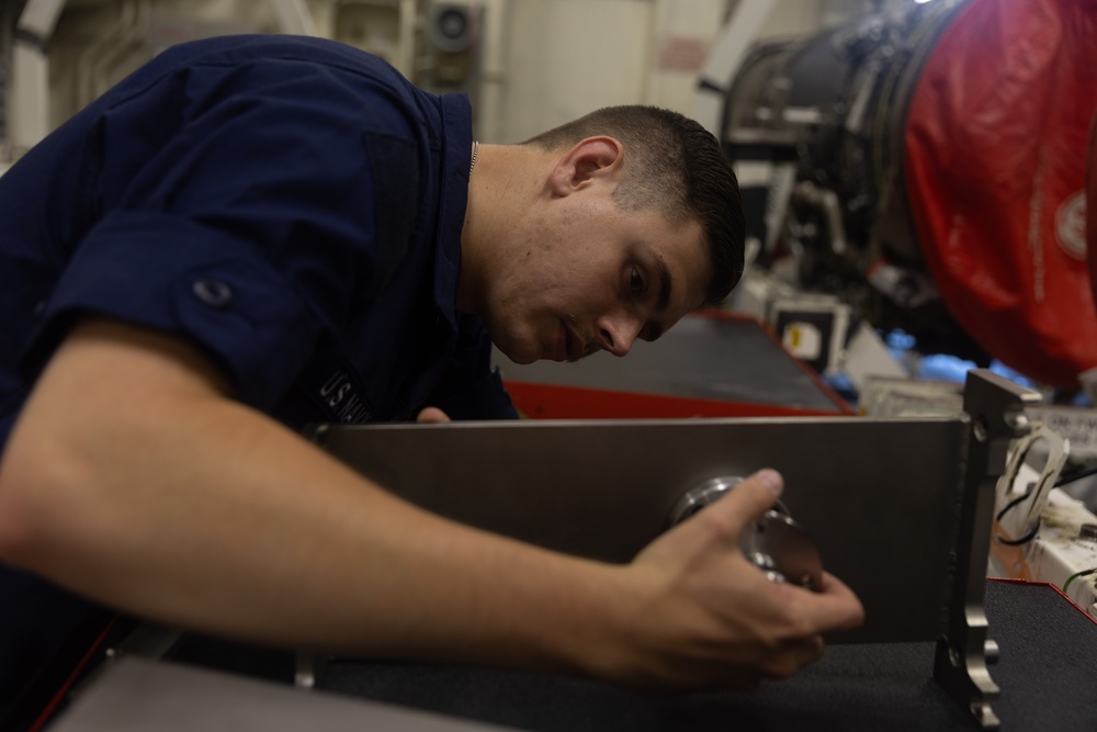 USS Gerald R. Ford (CVN 78) Sailors Perform Jet Shop Maintenance