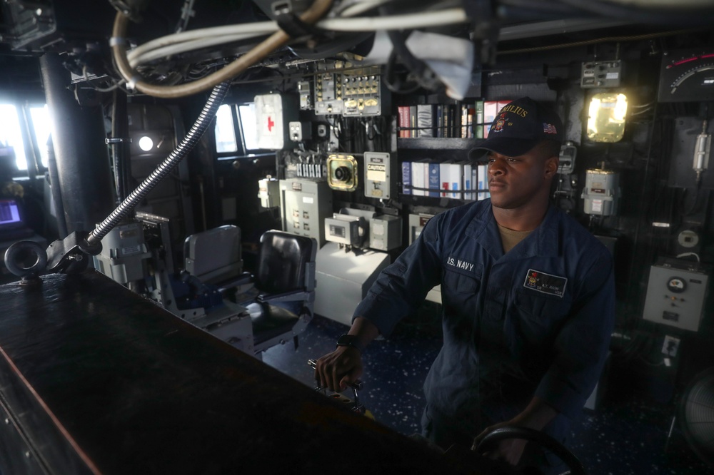 USS Milius conducts operations in the U.S. Central Command area of responsibility as part of the Carl Vinson Carrier Strike Group