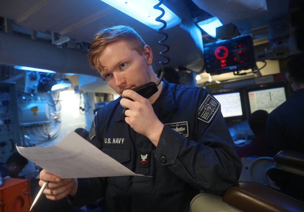 USS Milius conducts operations in the U.S. Central Command area of responsibility as part of the Carl Vinson Carrier Strike Group
