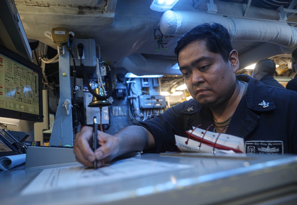 USS Milius conducts operations in the U.S. Central Command area of responsibility as part of the Carl Vinson Carrier Strike Group