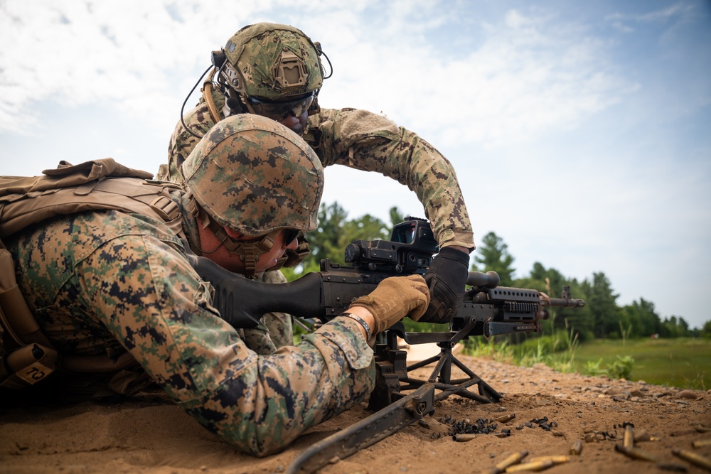 U.S. Coast Guardsmen with PSU 309 and Marines with 4th MAW participate in a joint live-fire machine gun range during Atlantic Alliance 25