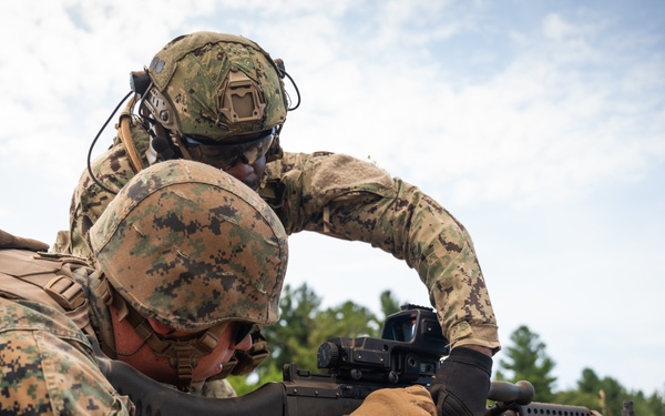 U.S. Coast Guardsmen with PSU 309 and Marines with 4th MAW participate in a joint live-fire machine gun range during Atlantic Alliance 25