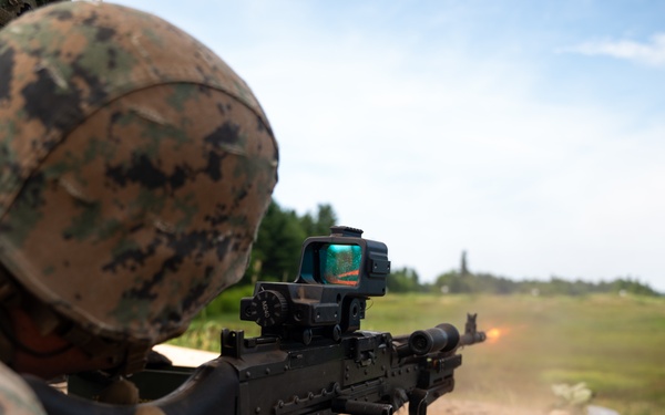U.S. Coast Guardsmen with PSU 309 and Marines with 4th MAW participate in a joint live-fire machine gun range during Atlantic Alliance 25