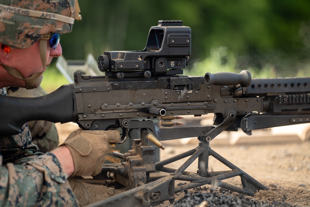 U.S. Coast Guardsmen with PSU 309 and Marines with 4th MAW participate in a joint live-fire machine gun range during Atlantic Alliance 25