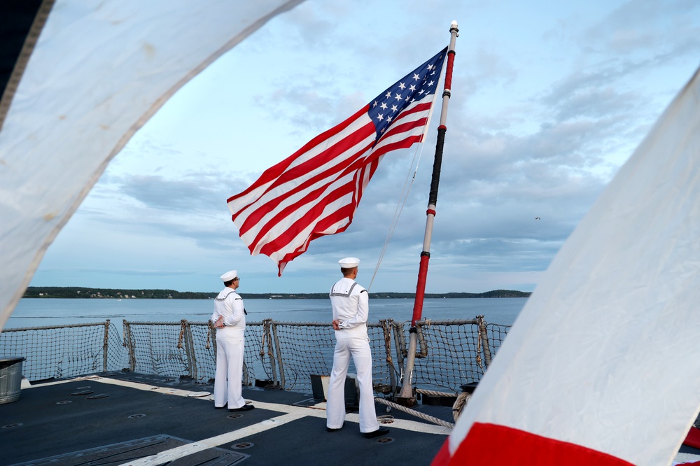 USS Farragut Perform Colors for Independence Day