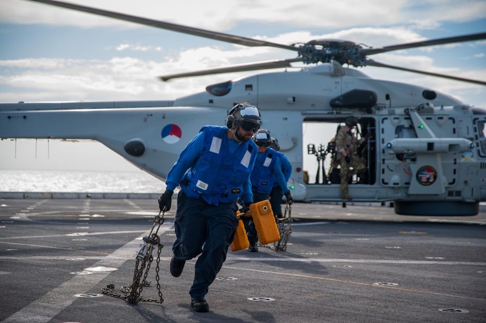 USS New York And Johan De Witt Crews Cross-Deck For Tours During Atlantic Alliance