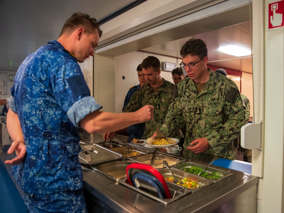 USS New York And Johan De Witt Crews Cross-Deck For Tours During Atlantic Alliance