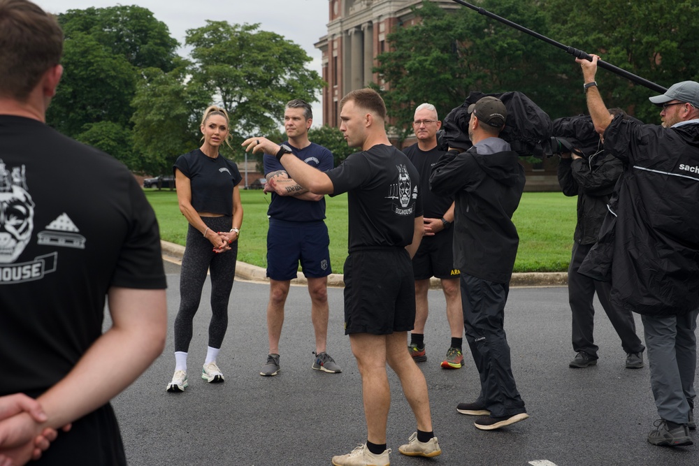 Secretary Hegseth conducts War college interview, PT session