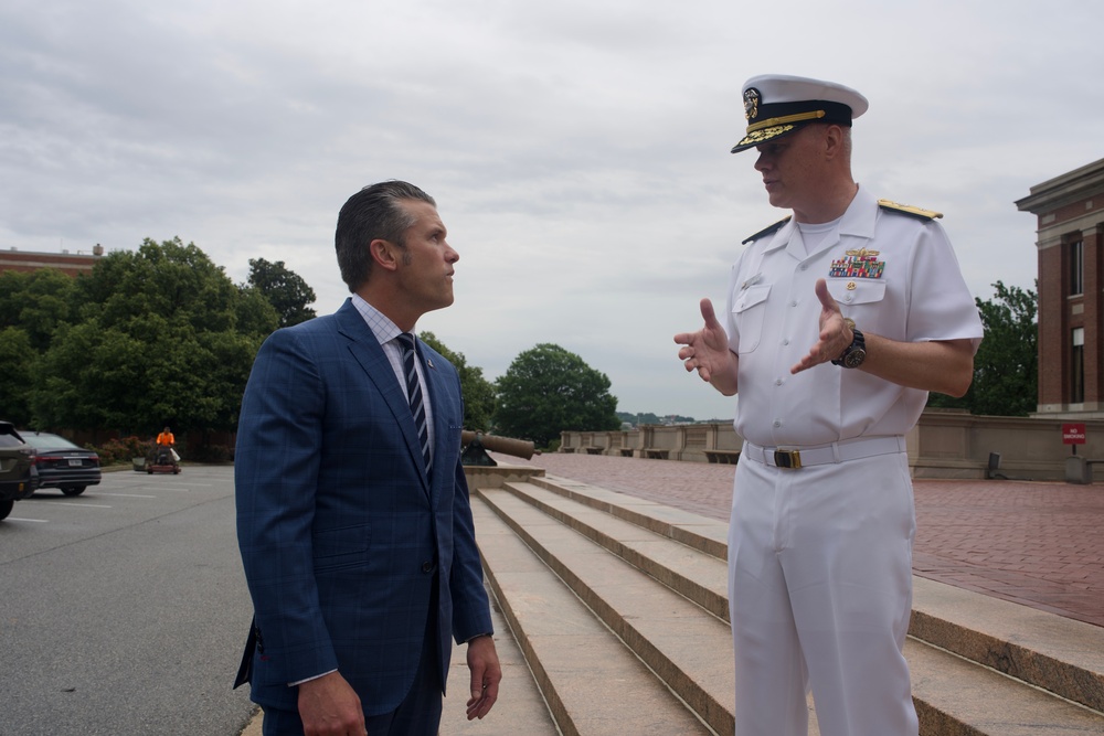 Secretary Hegseth conducts War college interview, PT session