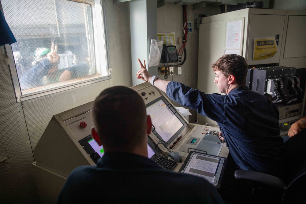 USS Gerald R. Ford (CVN 78) AIMD Sailors Conduct Engine Testing