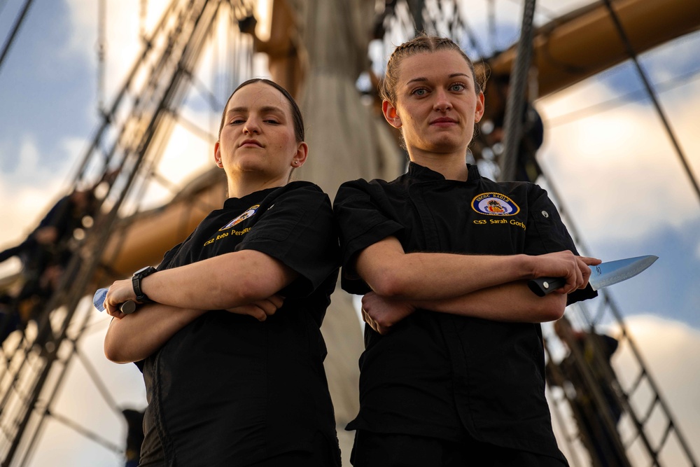 Coast Guard Cutter Eagle crew poses for portraits to promote Los Angeles Fleet Week 2025