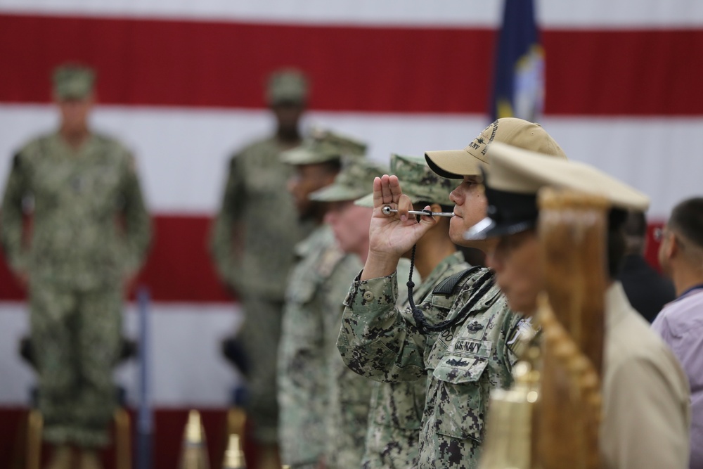HMC Jesus F. Alvarado, served as Boatswain's Mate during the NMRTU Fallon Change-of-Charge Ceremony