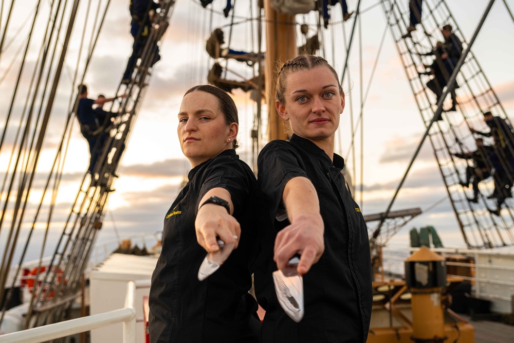 Coast Guard Cutter Eagle crew poses for portraits to promote Los Angeles Fleet Week 2025