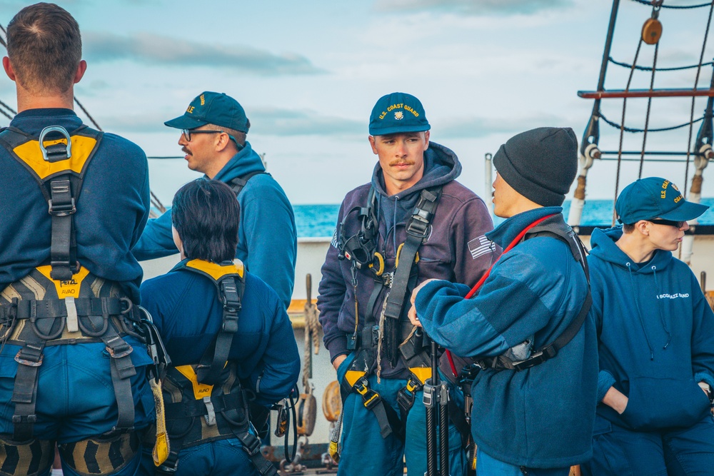 Coast Guard Cutter Eagle crew poses for portraits to promote Los Angeles Fleet Week 2025