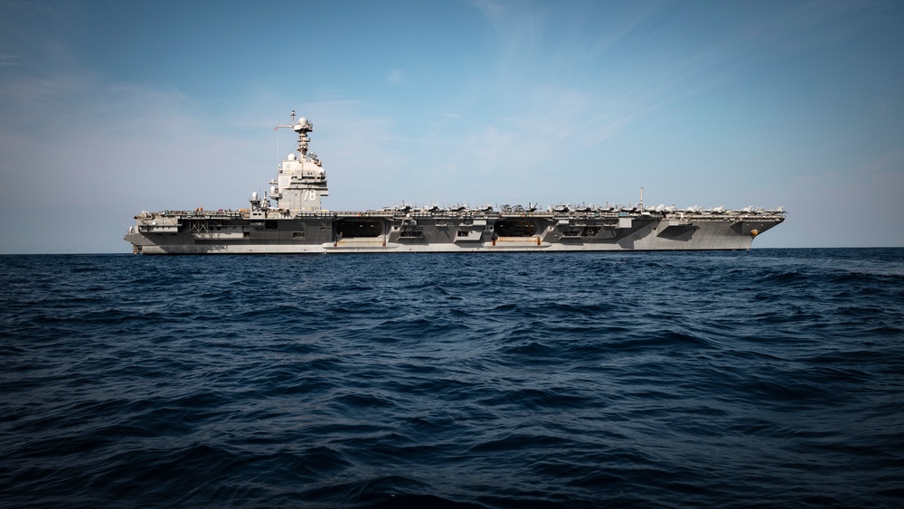 USS Gerald R. Ford (CVN 78) Sails in the Atlantic Ocean