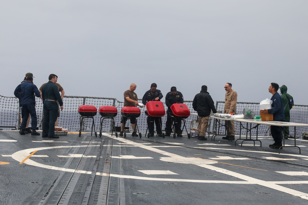 Sailors aboard the USS John Finn hold a Fourth of July celebration in the Philippine Sea