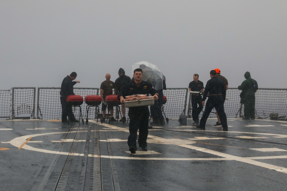 Sailors aboard the USS John Finn hold a Fourth of July celebration in the Philippine Sea