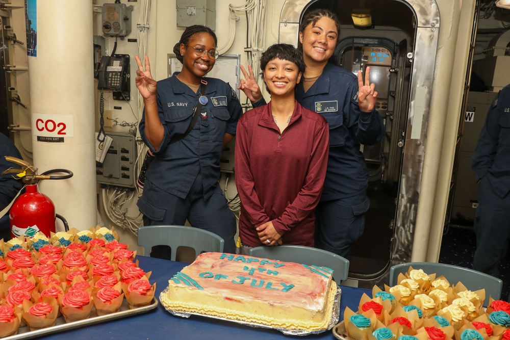 Sailors aboard the USS John Finn hold a Fourth of July celebration in the Philippine Sea