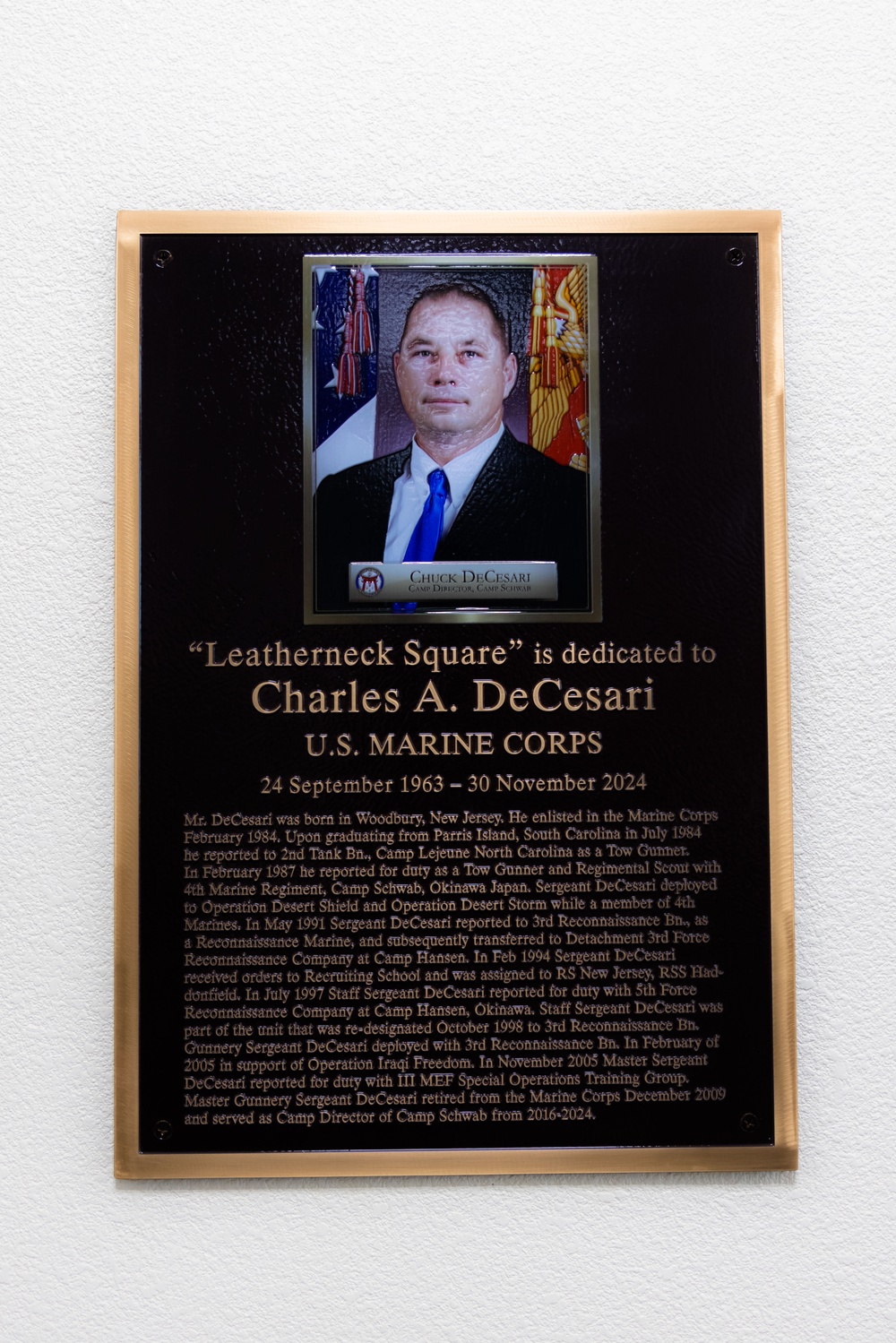 Leatherneck Square Dedication Ceremony for Charles DeCesari on Camp Schwab