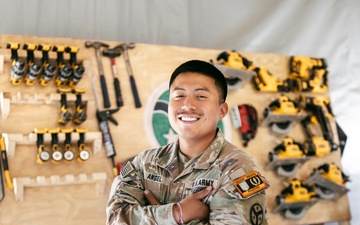 Spc. Angel Constructs Mock Tank for UAV Training