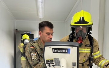 Bundeswehrsoldiers take part in training at the USAG Ansbach Regional Fire Training Center