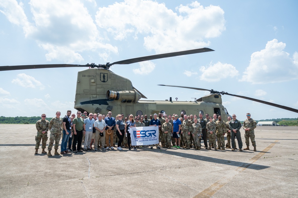 111th Attack Wing members and their employers pose for a group photo during the ESGR Bosslift