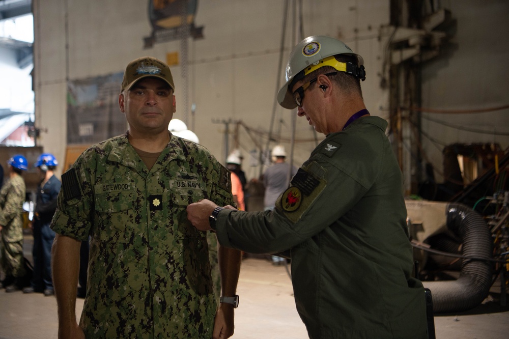USS John C. Stennis (CVN 74) Ships First Lt. gets Rung Ashore.