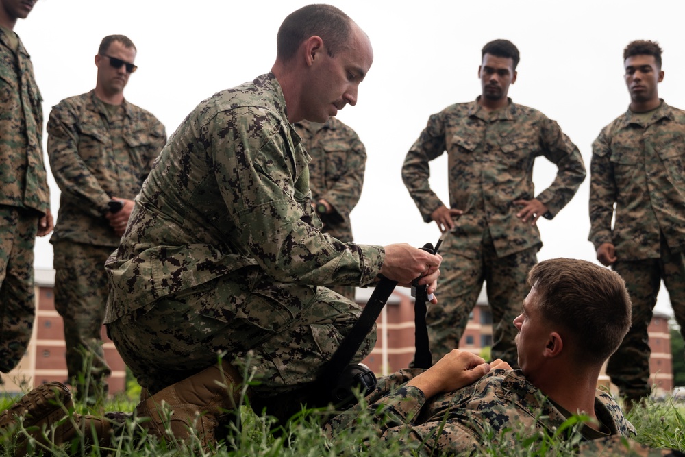 U.S. Navy Sailors with MWSS-471 and Marines with 4th MAW participate in combat lifesaver (CLS) courses during Atlantic Alliance 25