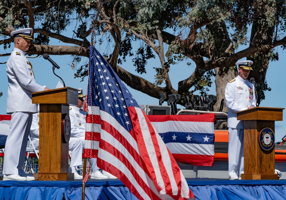U.S. Coast Guard Rear Adm. Buzzella gives departing speech