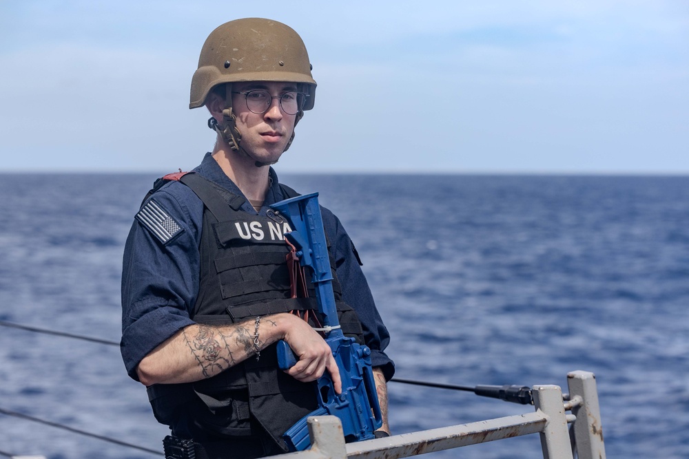 Sailors Respond During an Anti-terrorism Drill aboard USS Ralph Johnson