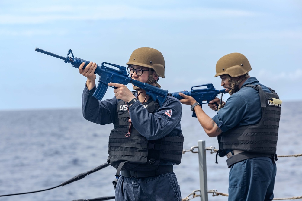 Sailors Respond During an Anti-terrorism Drill aboard USS Ralph Johnson