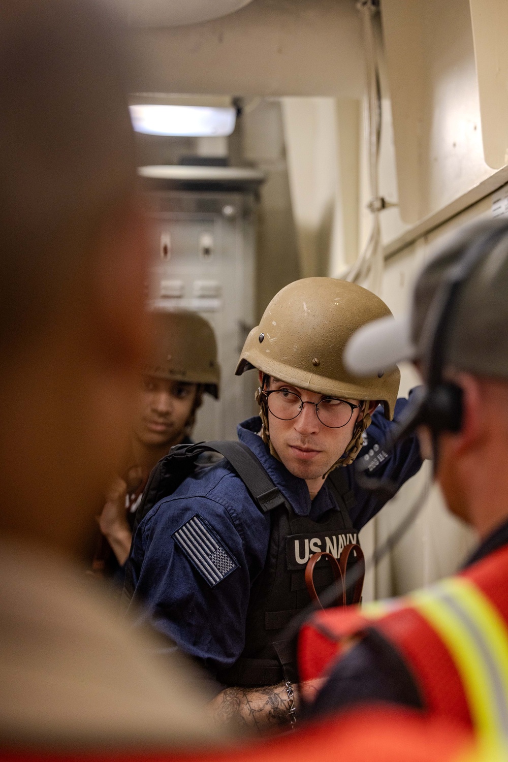 Sailors Respond During an Anti-terrorism Drill aboard USS Ralph Johnson