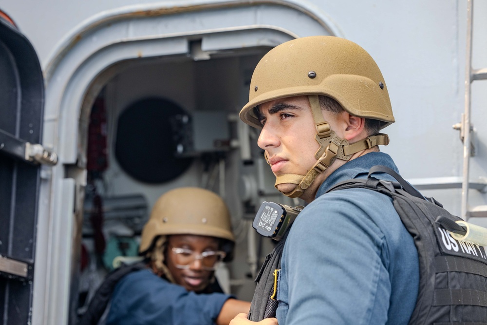 Sailors Respond During an Anti-terrorism Drill aboard USS Ralph Johnson